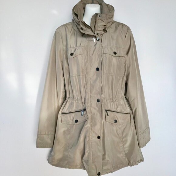 MICHAEL KORS Jacket Hood can zipped in, taupe pewter hardware Utility Anorak L - Picture 2 of 16